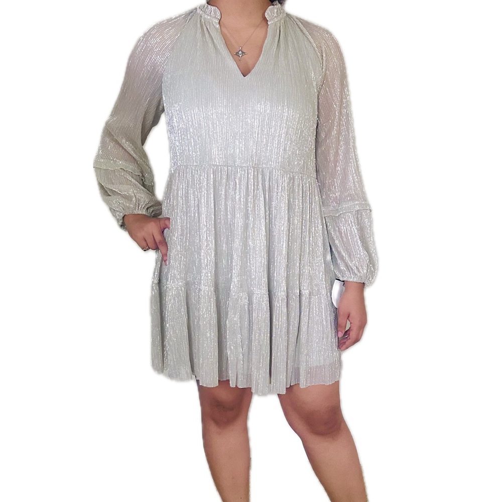 1. State Metallic Silver Tiered Dress Size S